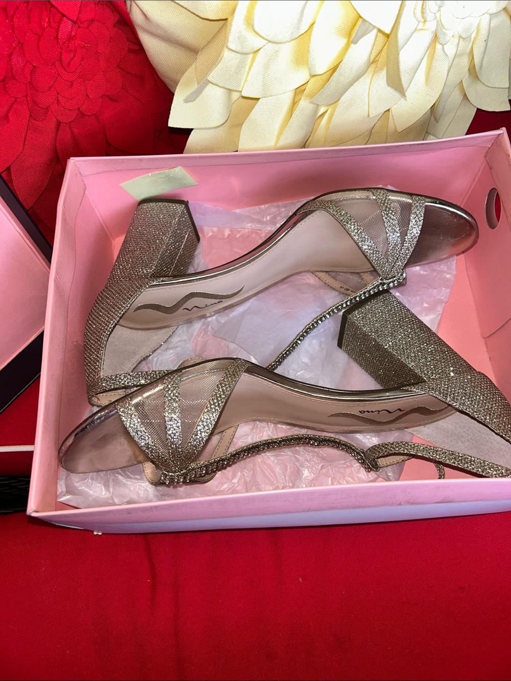 Nina Glitter T-Strap Evening Heels in Champagne Gold - Picture 6 of 7